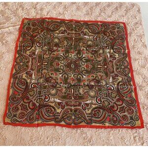 New Golden Camel Red Paisely 100% Silk Square Scarf Hand Printed Hand Rolled 30"